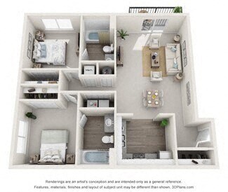 3d furnished floor plan  1 bedroom  1190 square feet  the enclave